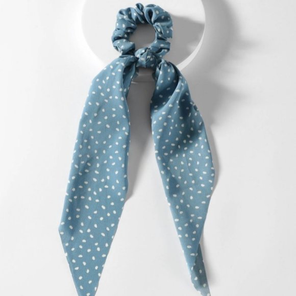7/$35 Blue Polka Dot Hair Scarf Scrunchie - Picture 1 of 4